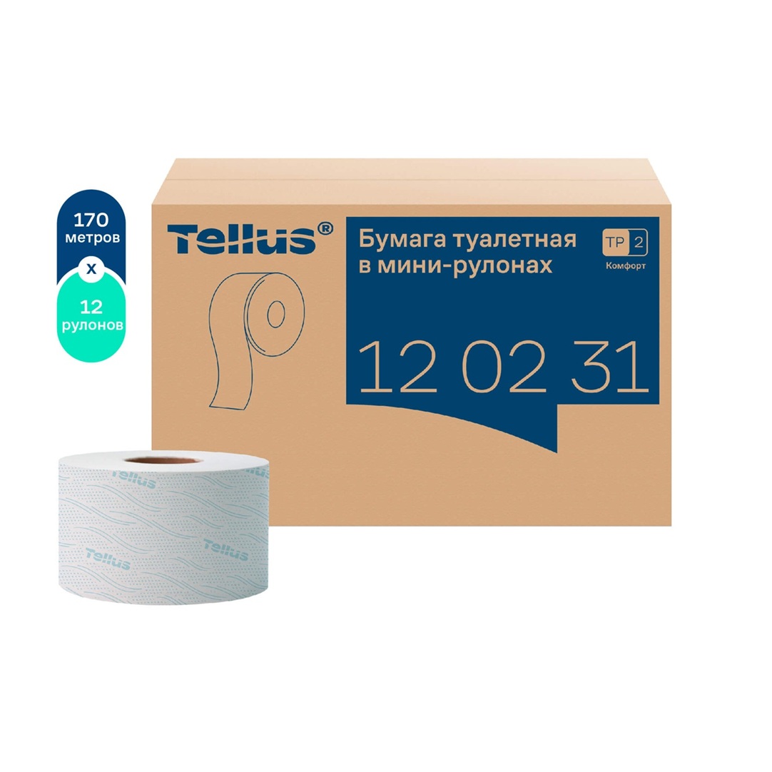Туалетная бумага в мини-рулонах Tellus/Tork мягкая, комфорт, 2 сл, 120231